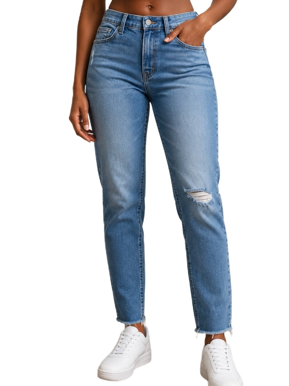 Lucky Brand Bridgette Skinny Jeans Women Distressed Raw Hem Blue Size 6/28